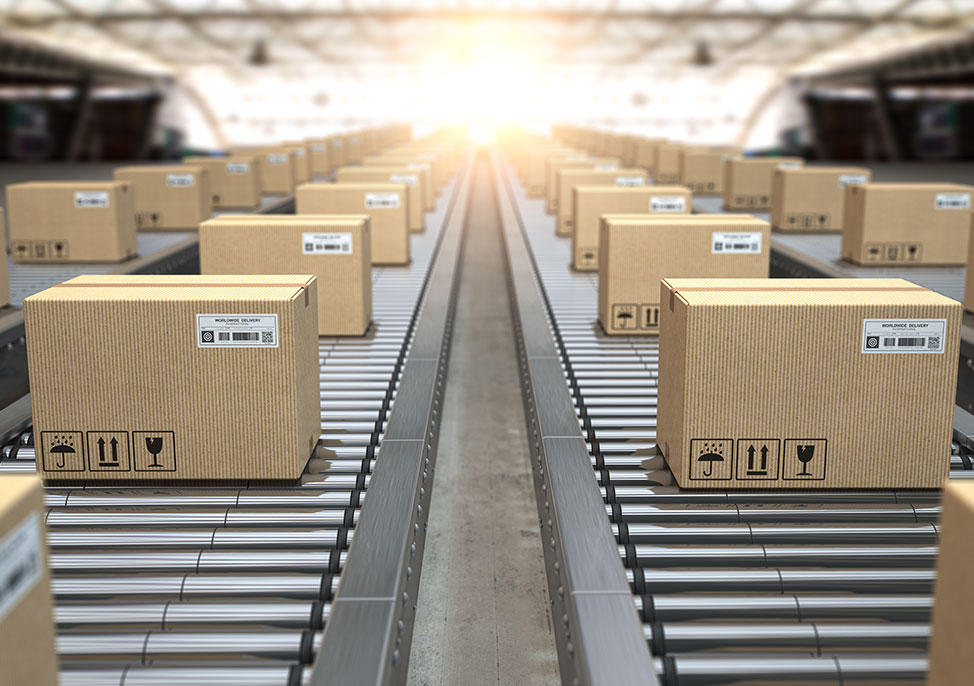 boxes travelling down rollers